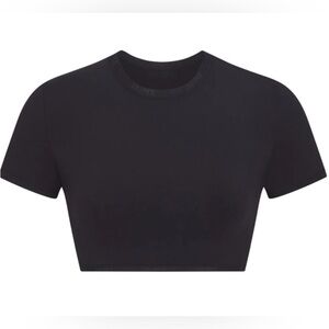 Skims Cotton Logo Super Cropped T Shirt Black/Soot